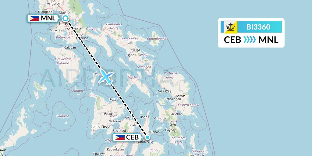 BI3360 Royal Brunei Airlines Flight Map: Cebu to Manila