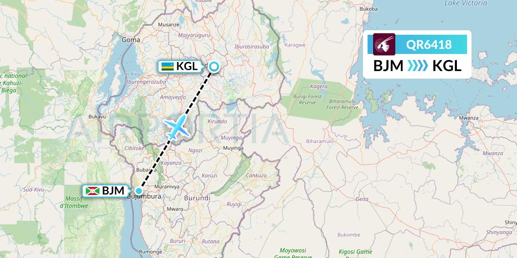 QR6418 Qatar Airways Flight Map: Bujumbura to Kigali