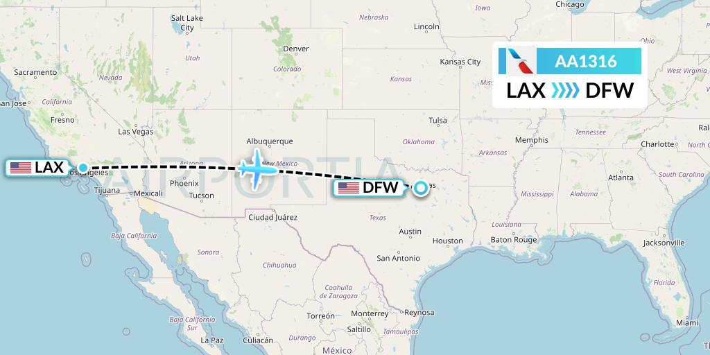 AA1316 American Airlines Flight Map: Los Angeles to Dallas