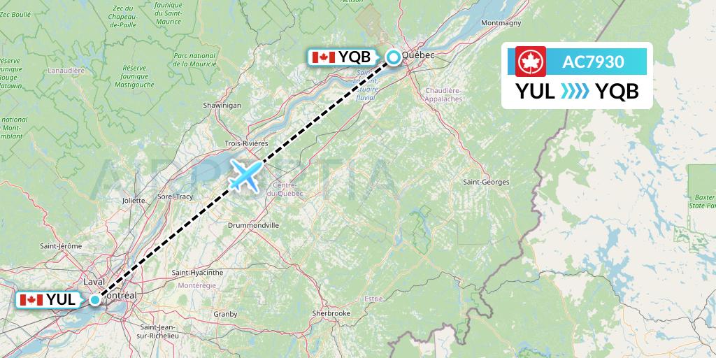 AC7930 Air Canada Flight Map: Montreal to Quebec