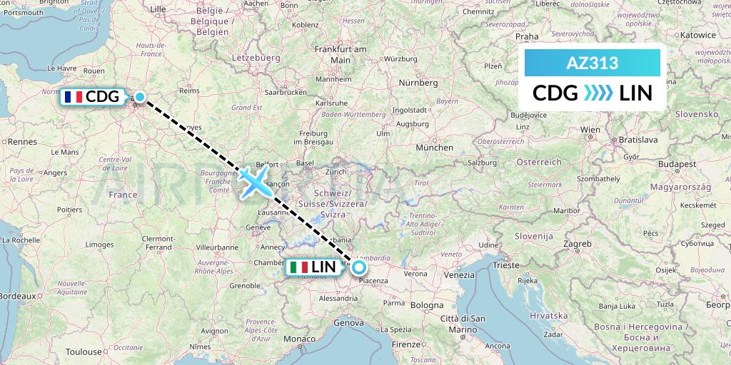 AZ313 ITA Airways Flight Map: Paris to Milan