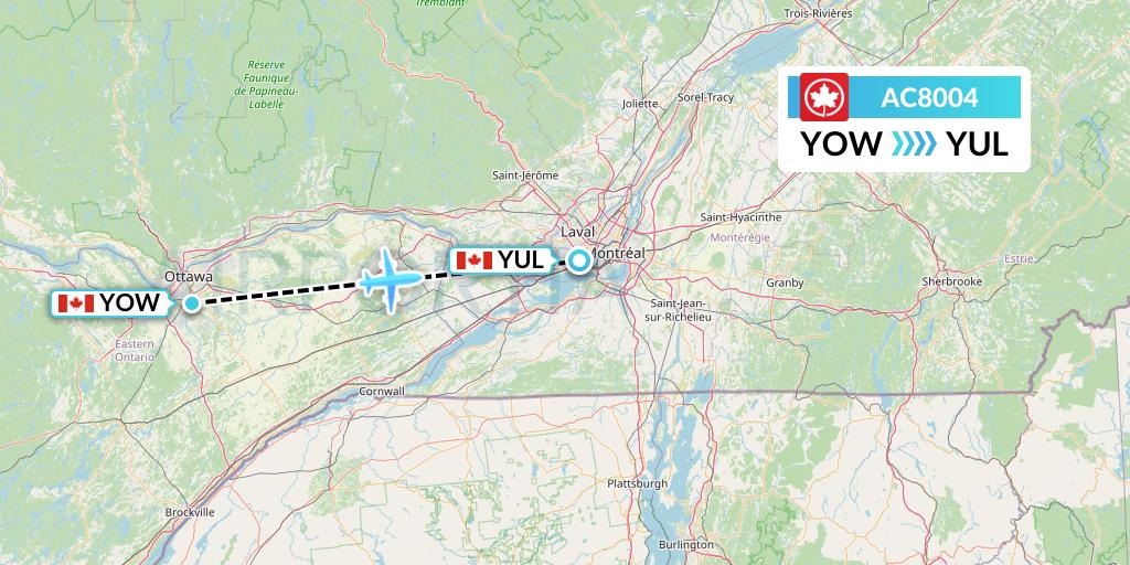 AC8004 Air Canada Flight Map: Ottawa to Montreal
