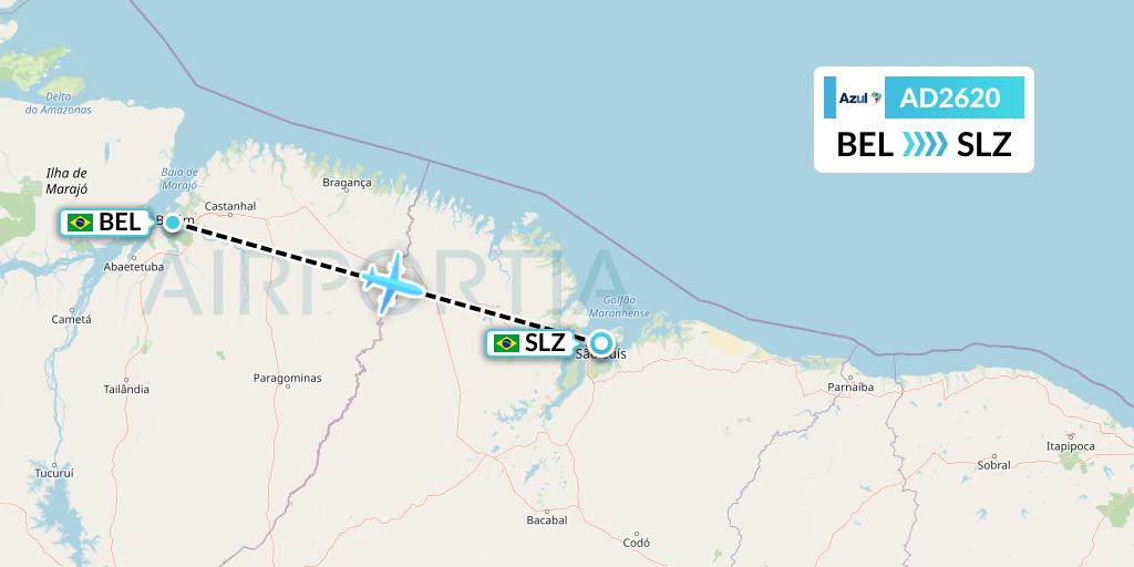 AD2620 Azul Brazilian Airlines Flight Map: Belem to Sao Luis