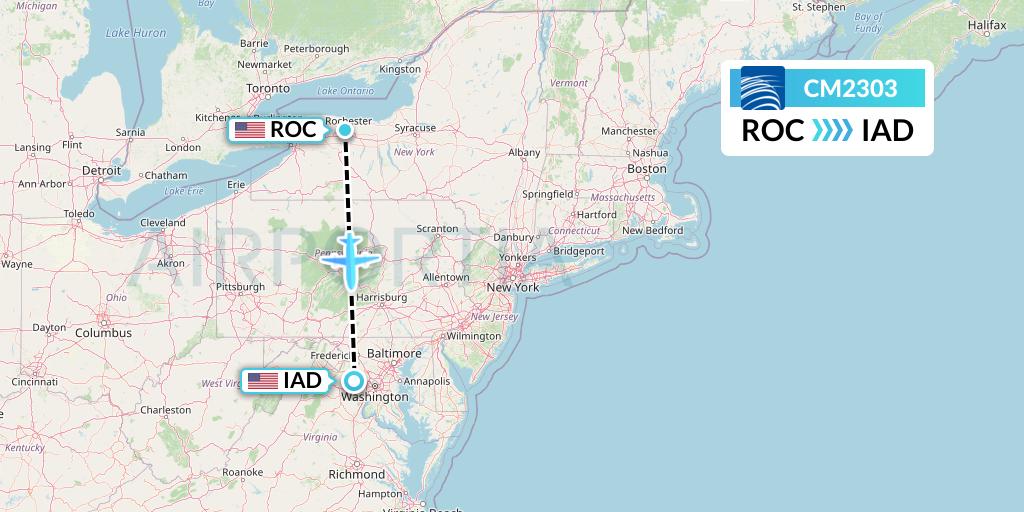 CM2303 Copa Airlines Flight Map: Rochester to Washington