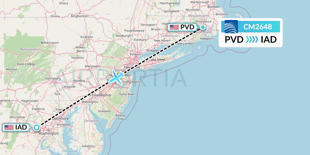 CM2648 Copa Airlines Flight Map: Providence to Washington