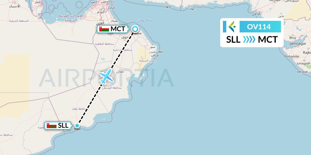 OV114 SalamAir Flight Map: Salalah to Muscat