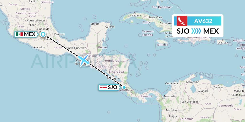 AV632 Avianca Flight Map: San Jose to Mexico City
