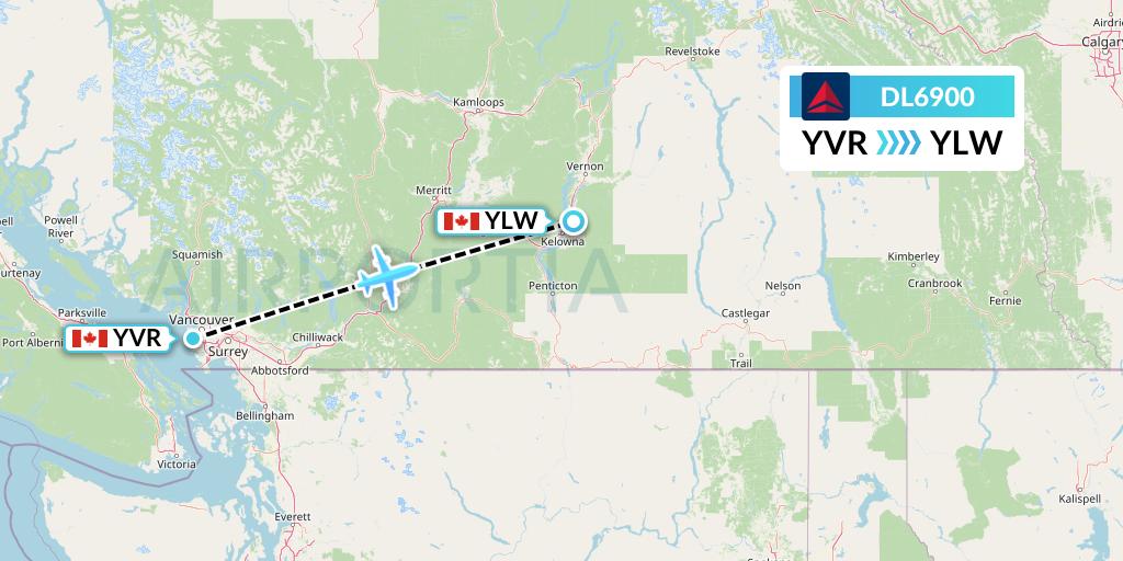 DL6900 Delta Air Lines Flight Map: Vancouver to Kelowna