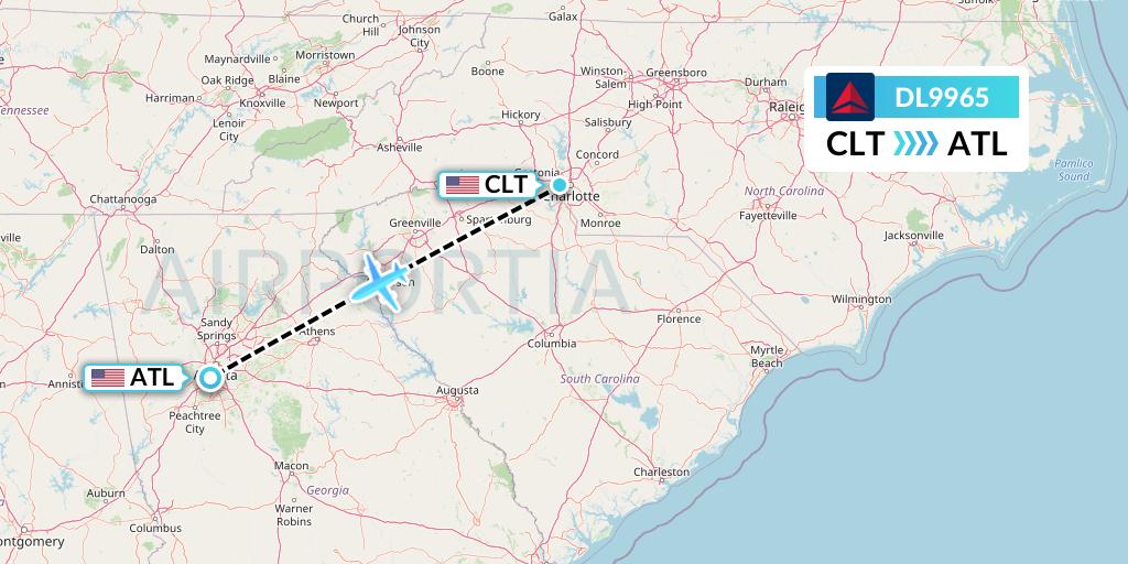 DL9965 Delta Air Lines Flight Map: Charlotte to Atlanta