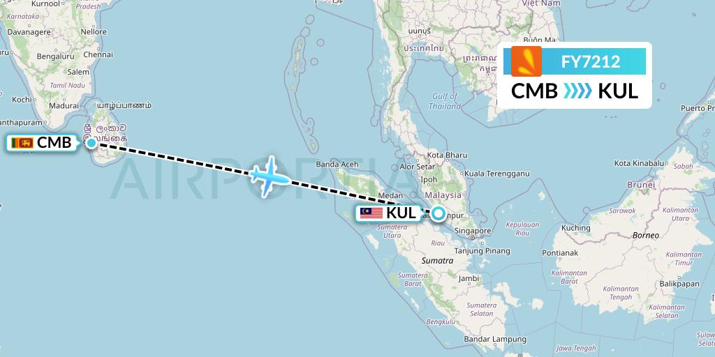 FY7212 Firefly Flight Map: Colombo to Kuala Lumpur