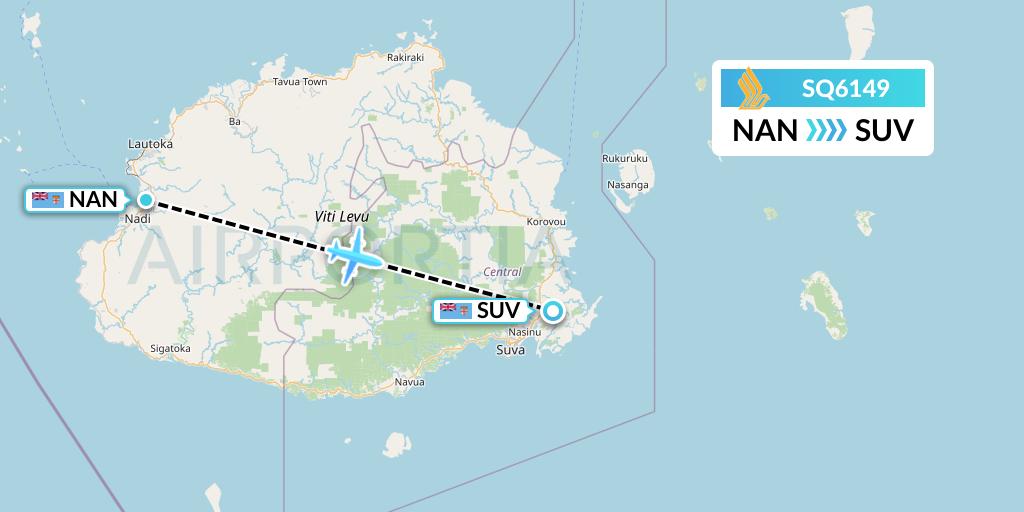 SQ6149 Singapore Airlines Flight Map: Nadi to Suva
