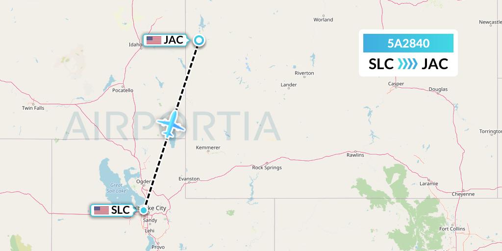 5A2840 Alpine Air Express Flight Map: Salt Lake City to Jackson