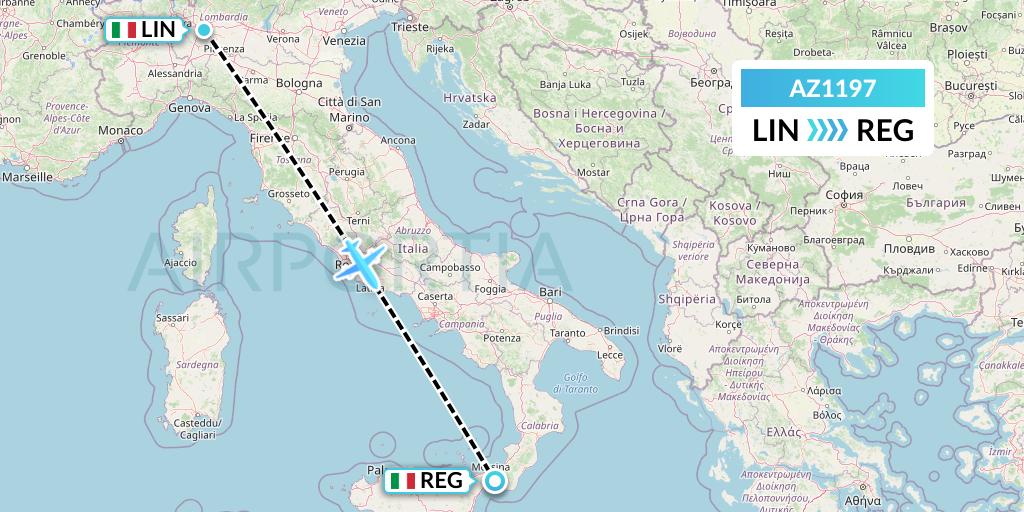 AZ1197 ITA Airways Flight Map: Milan to Reggio Calabria