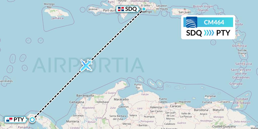 CM464 Copa Airlines Flight Map: Santo Domingo to Panama City