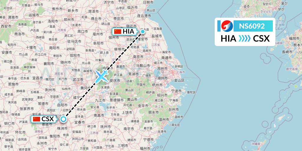 NS6092 Hebei Airlines Flight Map: Huai'an to Changsha