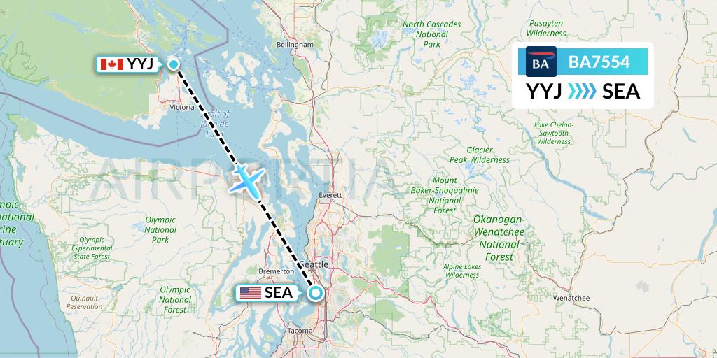 BA7554 British Airways Flight Map: Victoria to Seattle