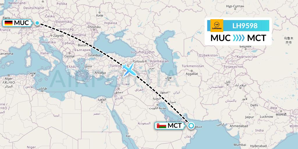 LH9598 Lufthansa Flight Map: Munich to Muscat