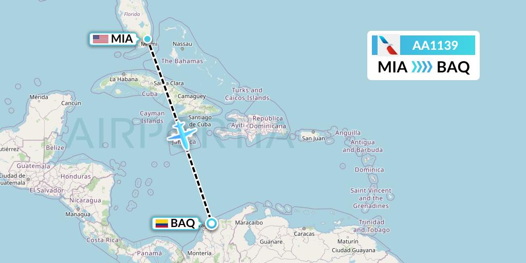 AA1139 American Airlines Flight Map: Miami to Barranquilla