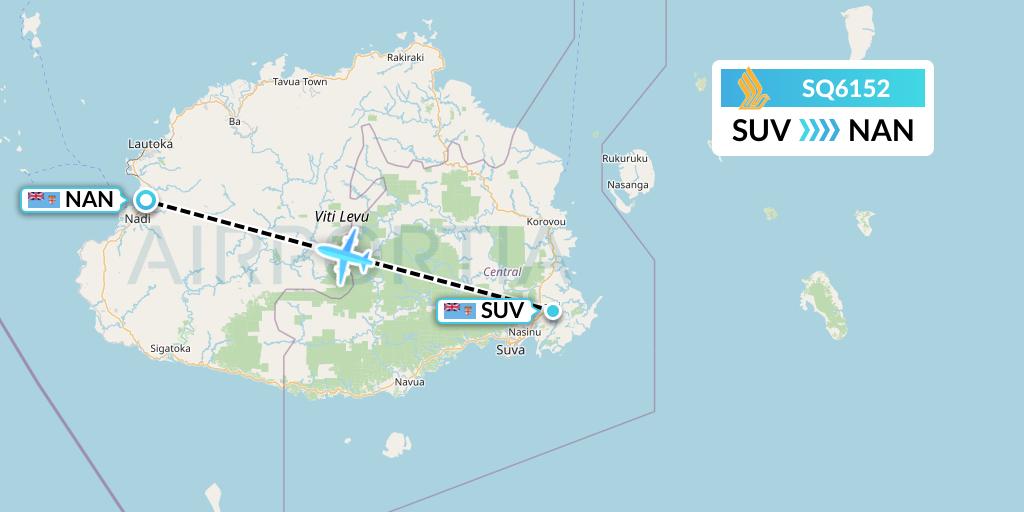 SQ6152 Singapore Airlines Flight Map: Suva to Nadi