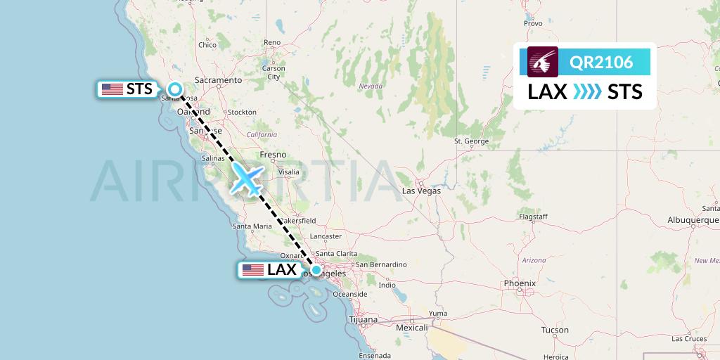 QR2106 Qatar Airways Flight Map: Los Angeles to Santa Rosa