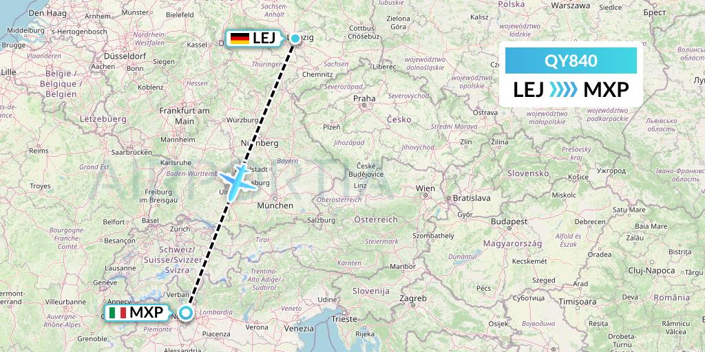 QY840 European Air Transport Flight Map: Leipzig to Milan