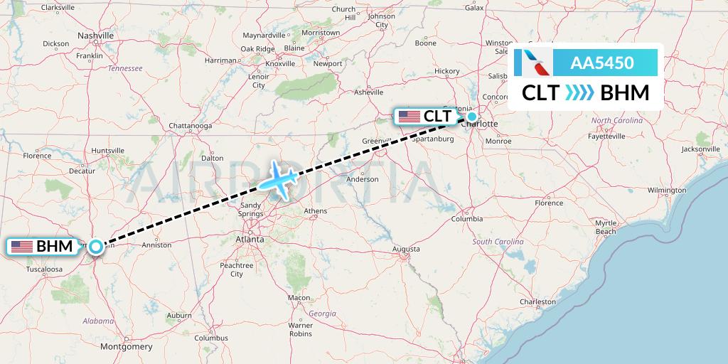 AA5450 American Airlines Flight Map: Charlotte to Birmingham