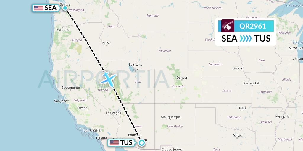 QR2961 Qatar Airways Flight Map: Seattle to Tucson