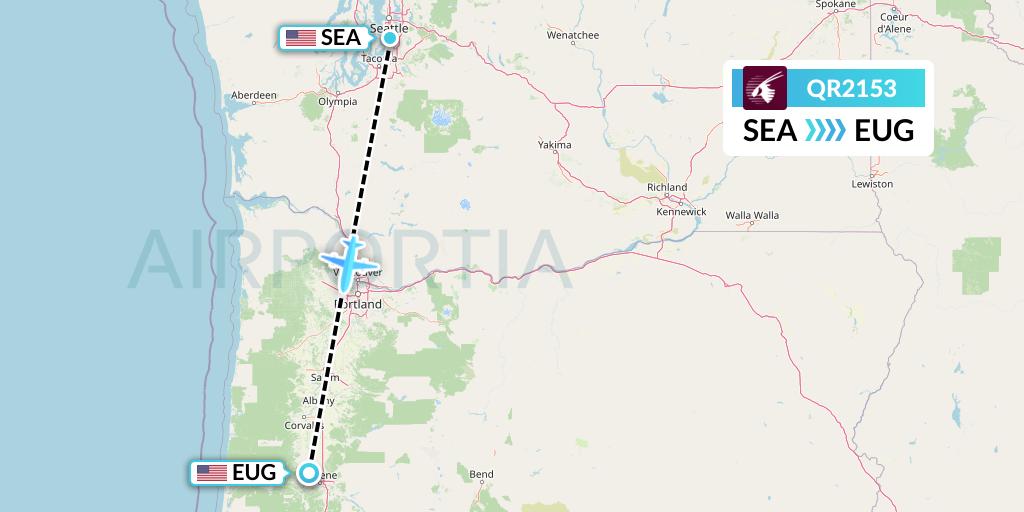 QR2153 Qatar Airways Flight Map: Seattle to Eugene