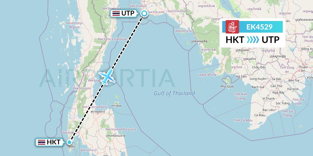 EK4529 Emirates Flight Map: Phuket to Rayong
