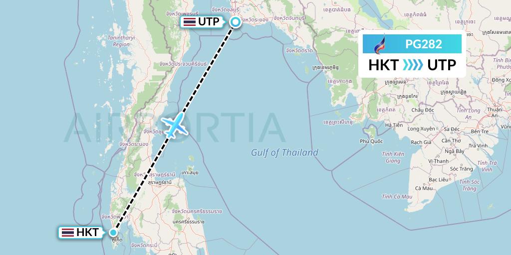 PG282 Bangkok Airways Flight Map: Phuket to Rayong
