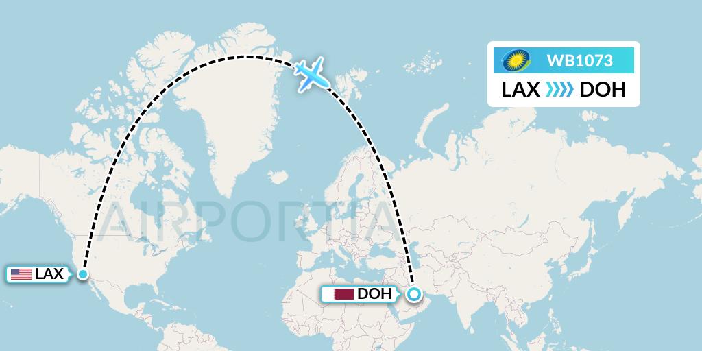 WB1073 RwandAir Flight Map: Los Angeles to Doha