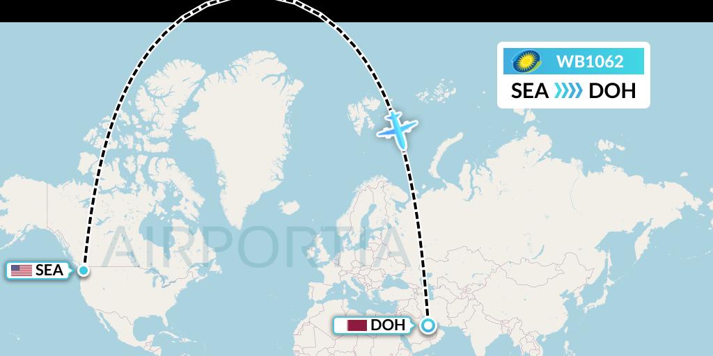 WB1062 RwandAir Flight Map: Seattle to Doha