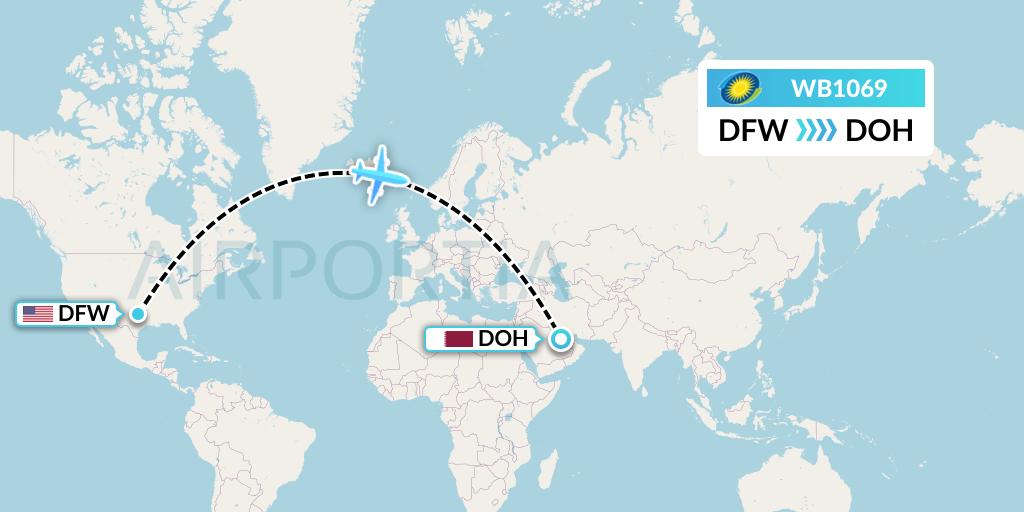 WB1069 RwandAir Flight Map: Dallas to Doha