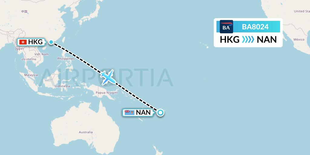 BA8024 British Airways Flight Map: Hong Kong to Nadi