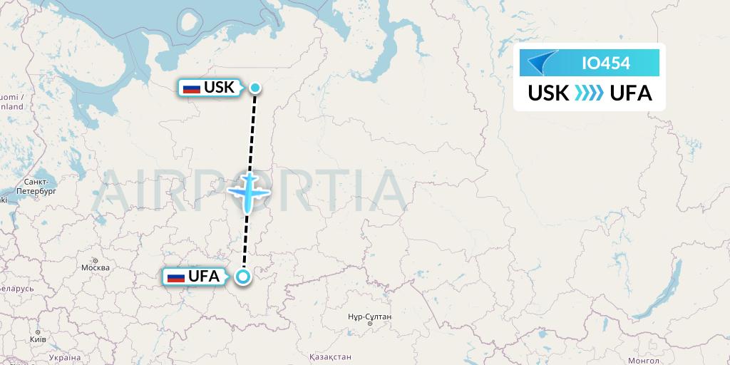 IO454 IrAero Flight Map: Usinsk to Ufa