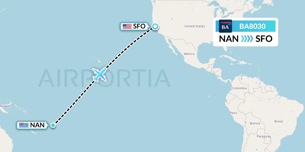 BA8030 British Airways Flight Map: Nadi to San Francisco