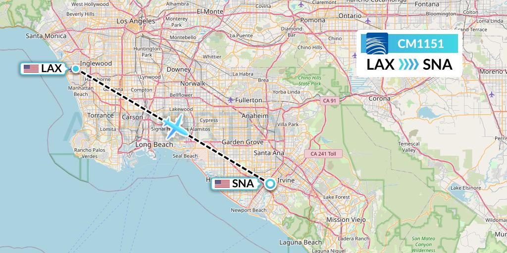 CM1151 Copa Airlines Flight Map: Los Angeles to Orange County