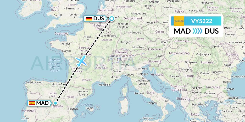 VY5222 Vueling Flight Map: Madrid to Dusseldorf