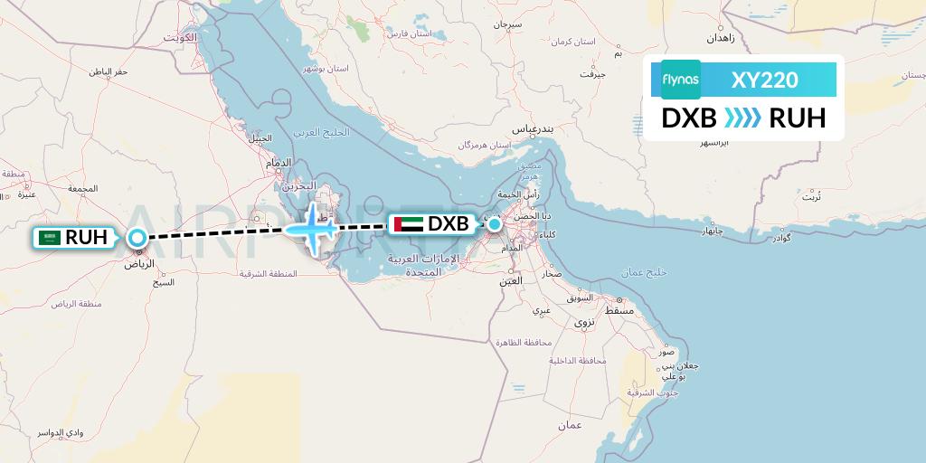 XY220 Flynas Flight Map: Dubai to Riyadh