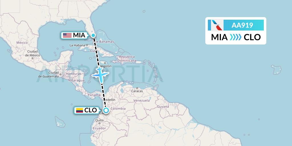 AA919 American Airlines Flight Map: Miami to Cali