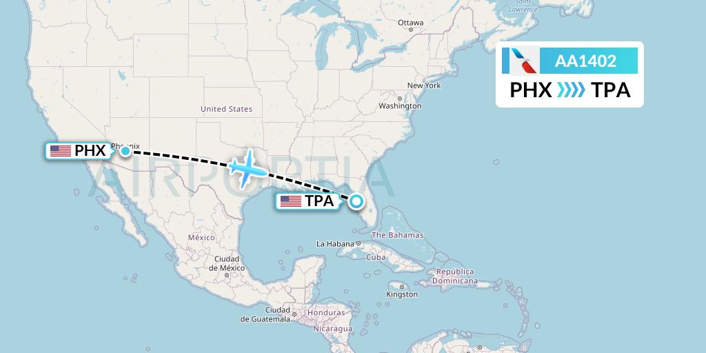 AA1402 American Airlines Flight Map: Phoenix to Tampa