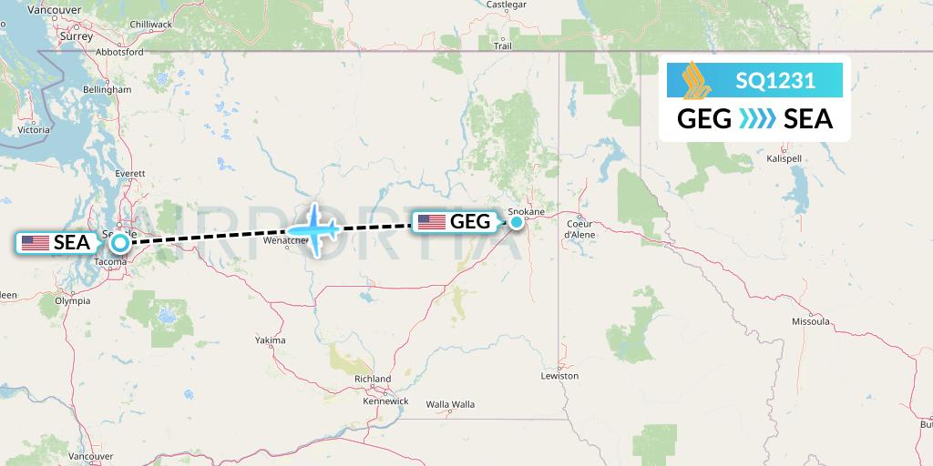 SQ1231 Singapore Airlines Flight Map: Spokane to Seattle