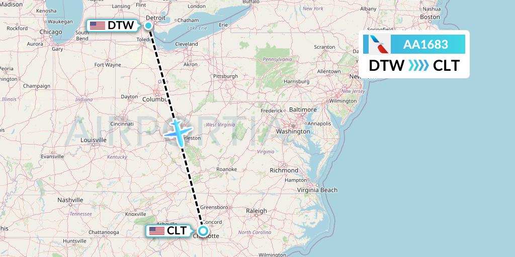 AA1683 American Airlines Flight Map: Detroit to Charlotte