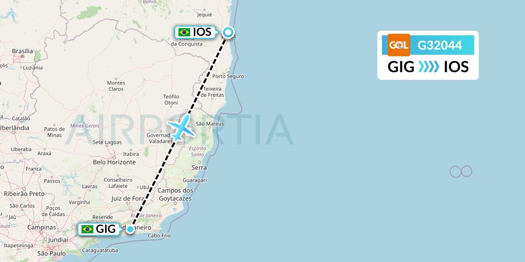 G32044 GOL Transportes Aeros Flight Map: Rio de Janeiro to Ilheus