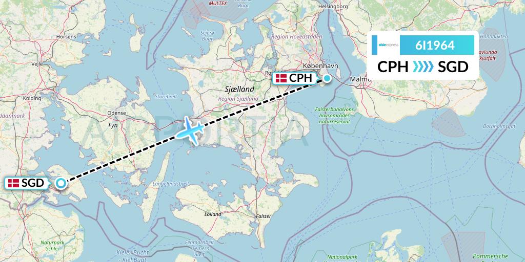 6I1964 Air Alsie Flight Map: Copenhagen to Sonderborg