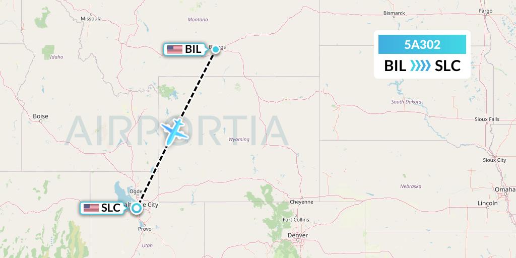 5A302 Alpine Air Express Flight Map: Billings to Salt Lake City