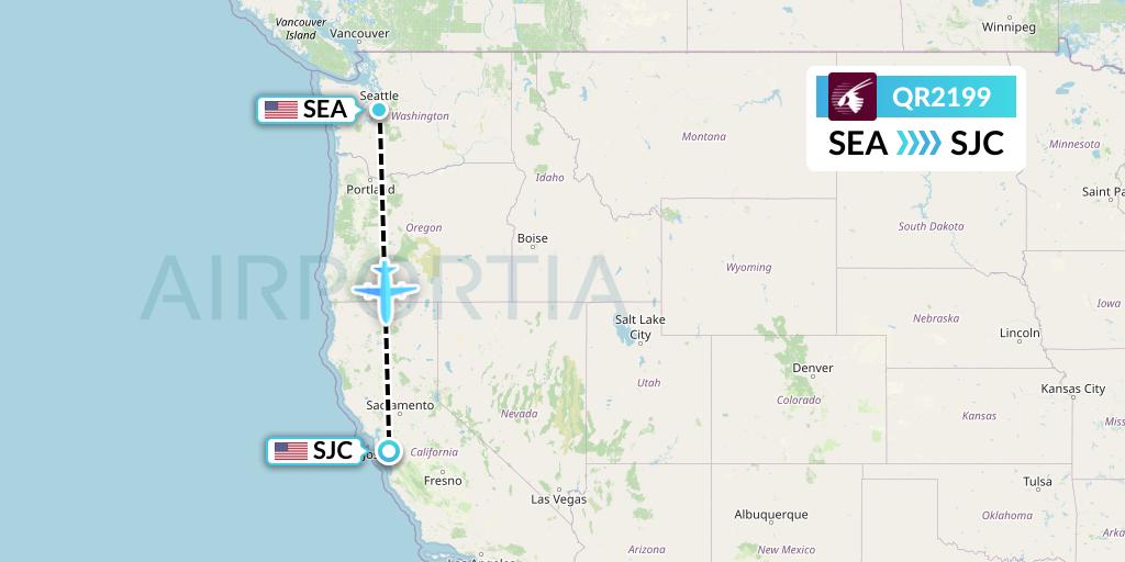 QR2199 Qatar Airways Flight Map: Seattle to San Jose