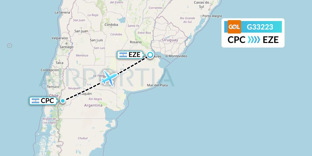G33223 GOL Transportes Aeros Flight Map: San Martin de los Andes to Buenos Aires