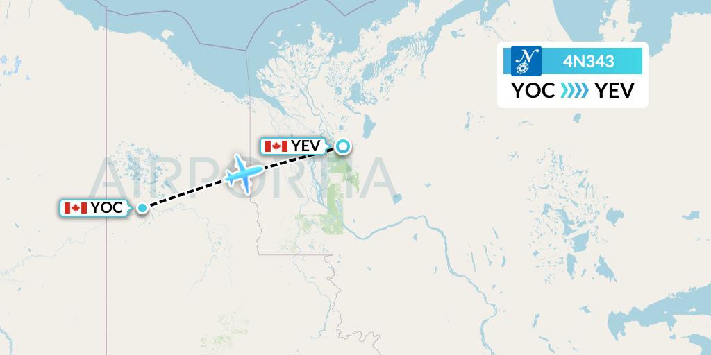 4N343 Air North Flight Map: Old Crow to Inuvik