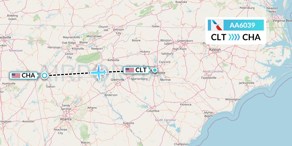 AA6039 American Airlines Flight Map: Charlotte to Chattanooga